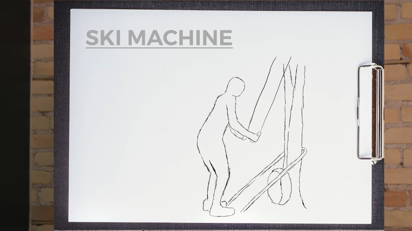 A sketch of a person using a ski machine