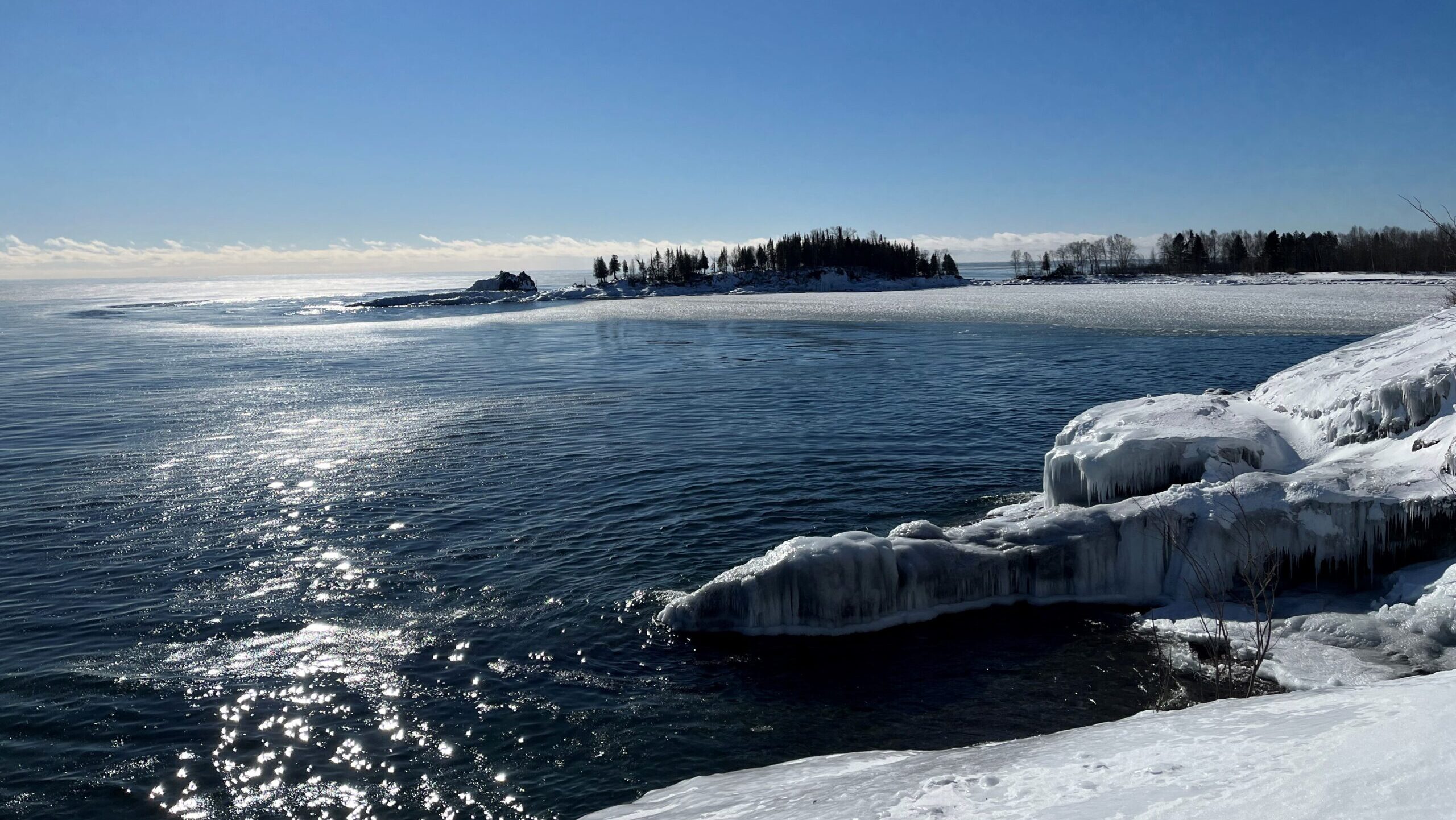 The Lake Superior shoreline in winter