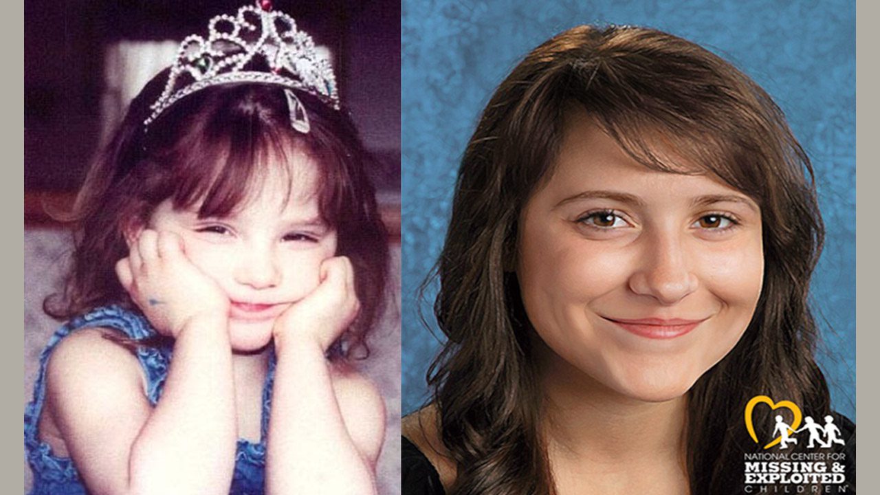 LeeAnna Warner in 2003, and an age progressed image showing what LeeAnna might look like today at 26 years old from the NCMEC.