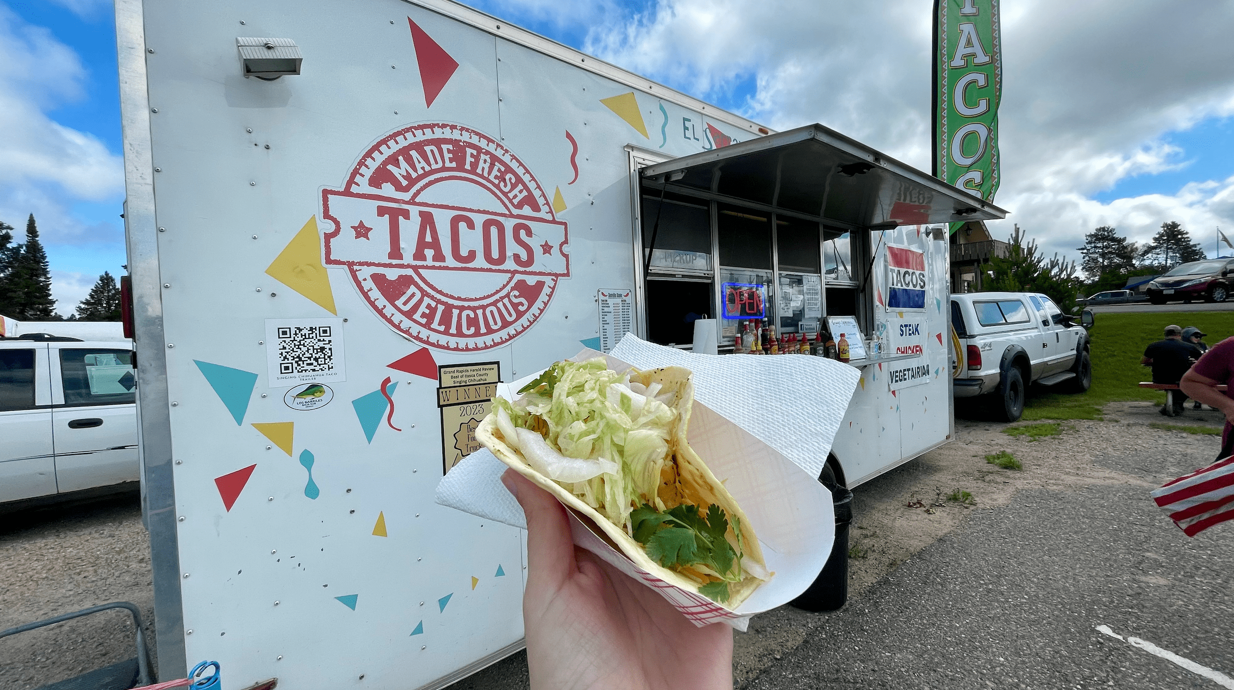 Baihly Warfield/WDIO A taco outside the Singing Chihuahua taco trailer