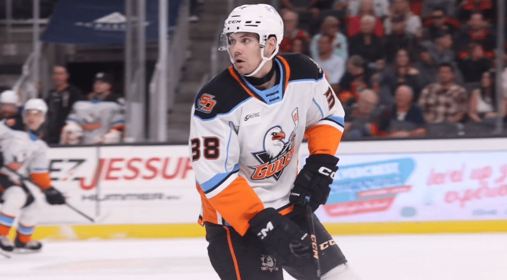 Will Francis skates in his AHL debut with the San Diego Gulls 4/13/25. (Photo Courtesy: San Diego Gulls)
